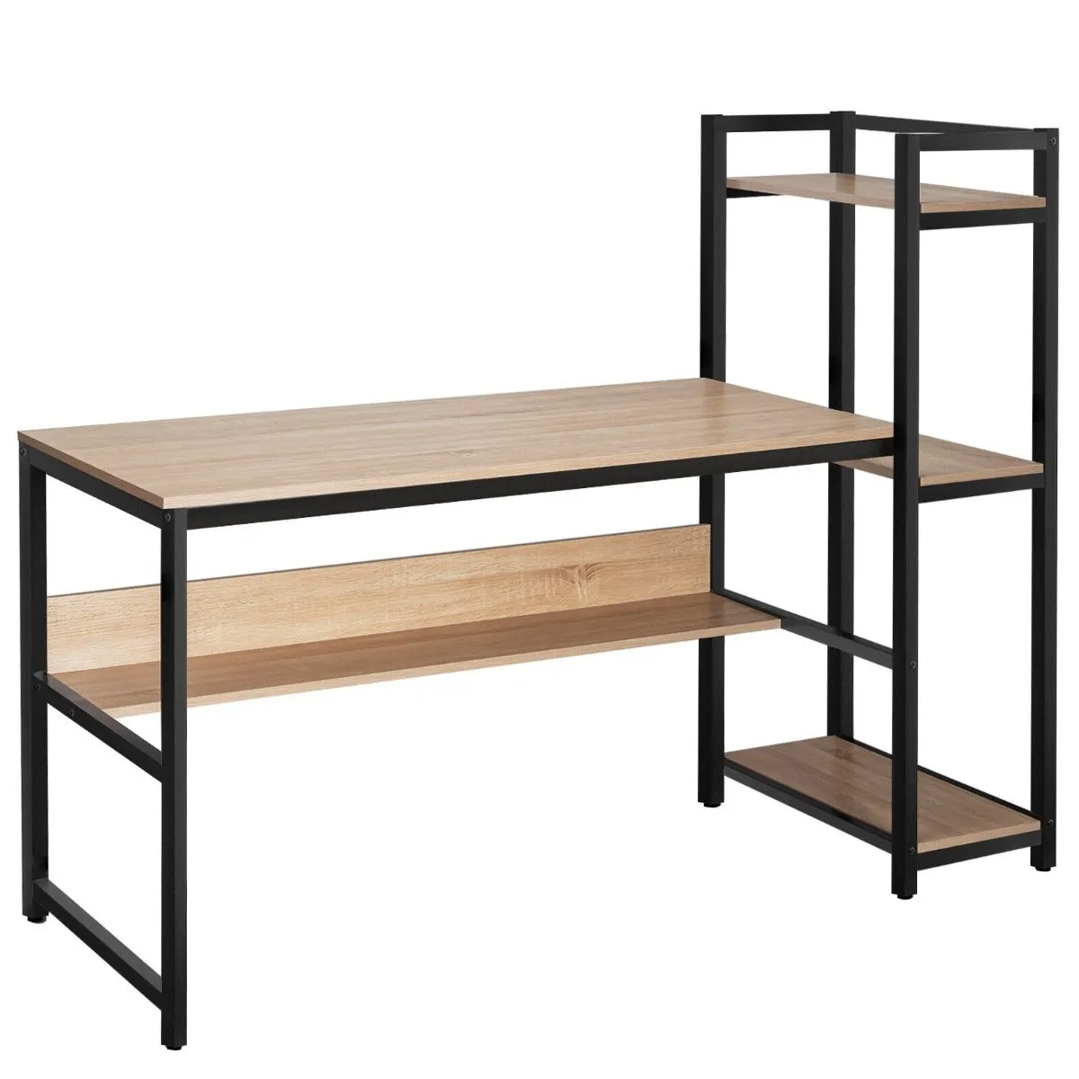 2-in-1 Workstation Computer Desk with 4 Tier Storage Shelves