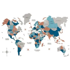 3D Colored Wooden World Map Arctic Sunrise Basic