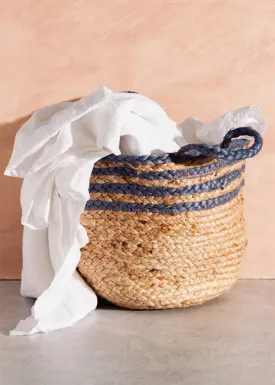 Blue Stripe Jute Storage Basket