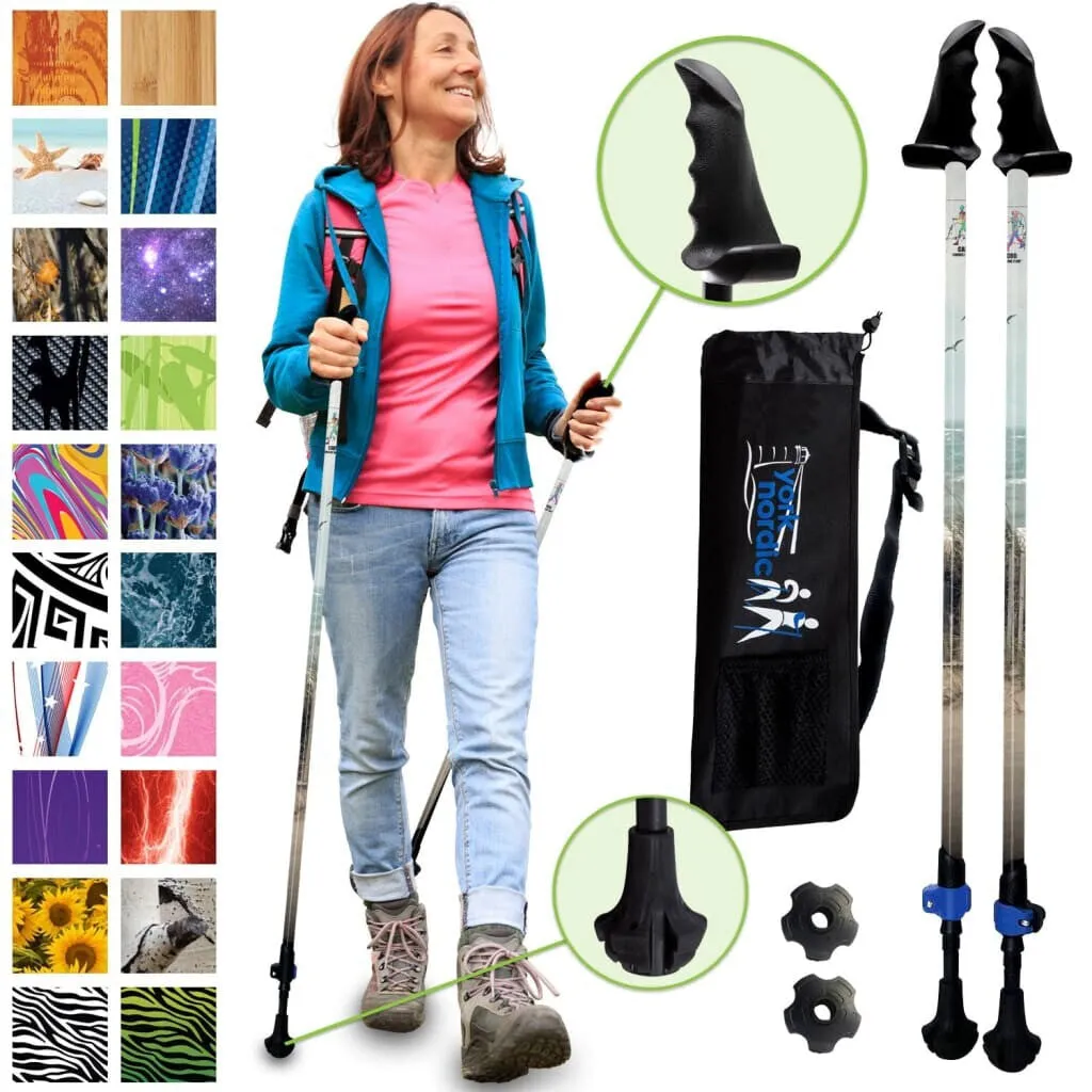 Cape Cod Nordic Walking Group Walking Poles - Dunes of the Cape Design - Choice of Grips - 2 poles, Tips & Bag - $10 donated to Cape Cod Nordic Walking Group - For Heights up to 6’2”