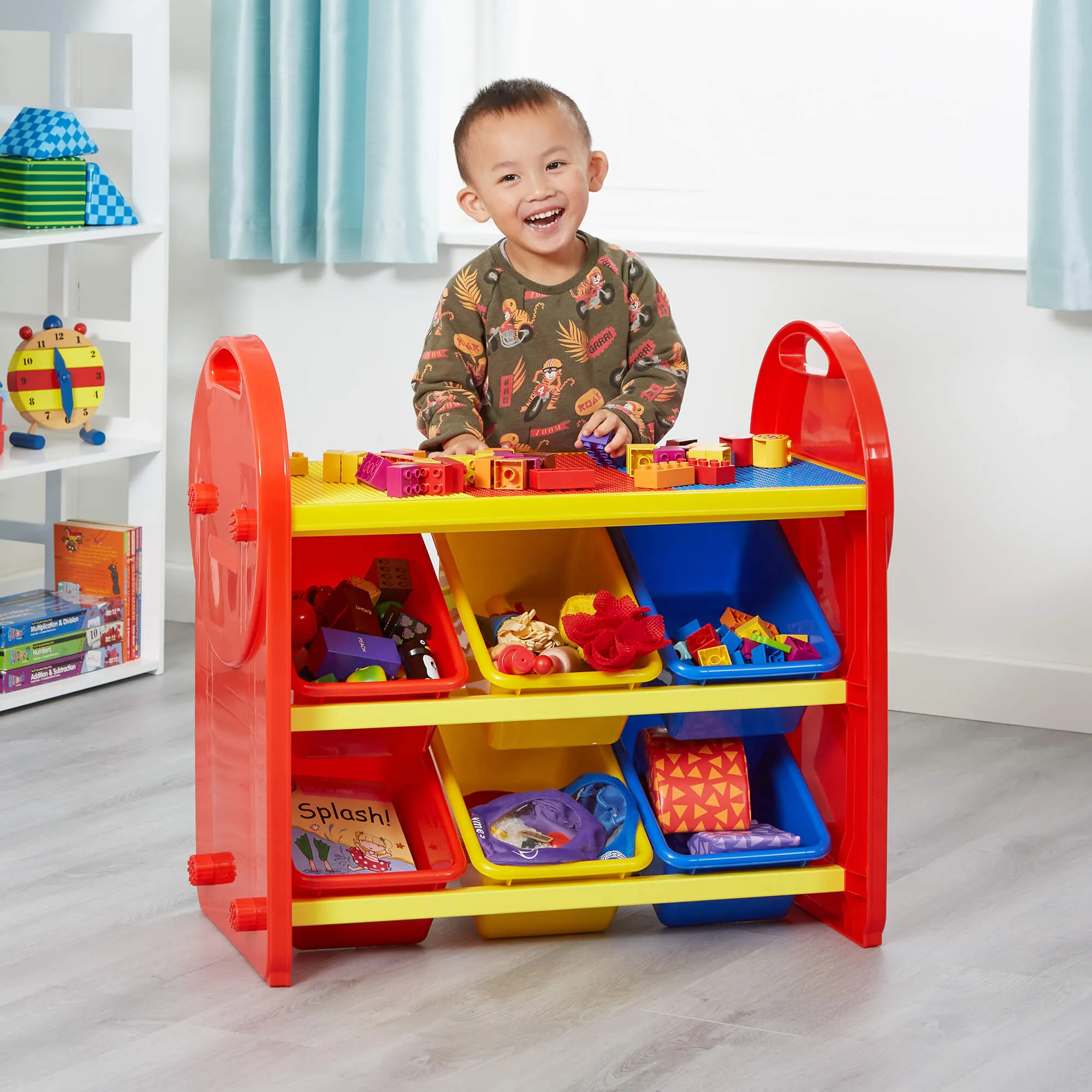 Children's 6-Bin Storage Organiser Unit with Construction Tabletop