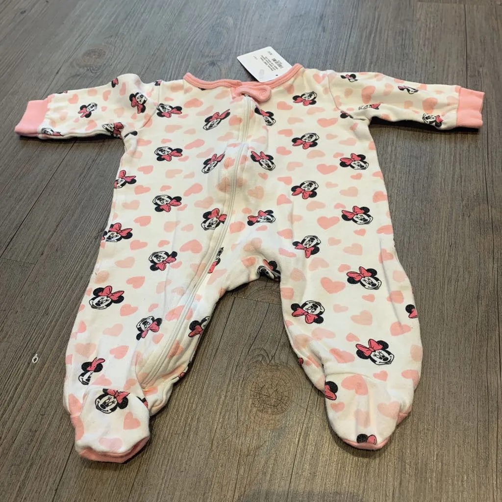 Disney white minnie mouse zippered sleeper 0-3m