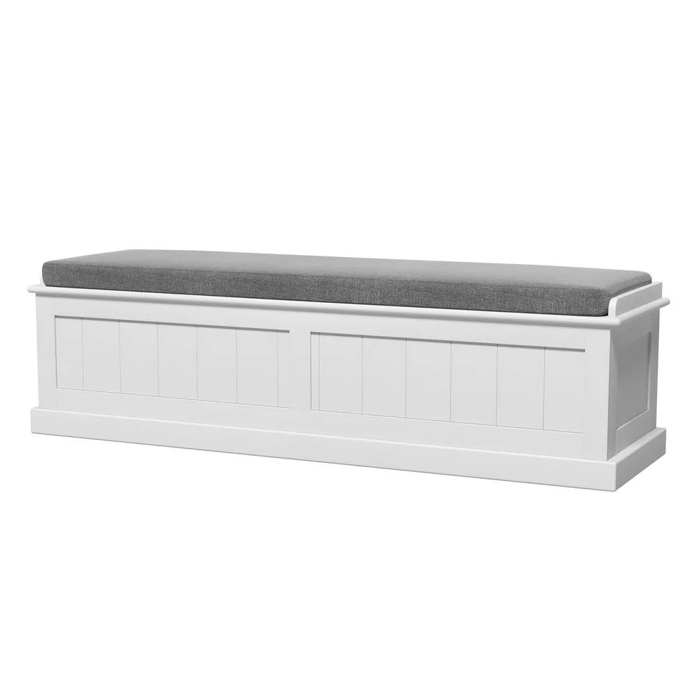 Fluted Grey Faux Linen Storage Ottoman 140cm - Artiss