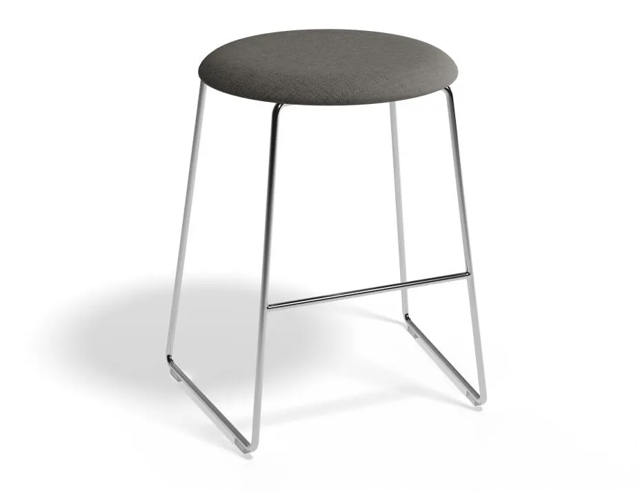 Hugo Low Stool - Chrome - Fabric Seat - 46cm Round / Light Grey Fabric Seat