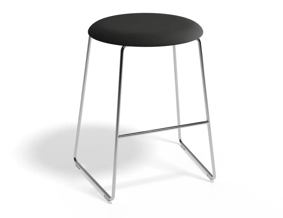 Hugo Low Stool - Chrome - Fabric Seat - 46cm Round / Light Grey Fabric Seat