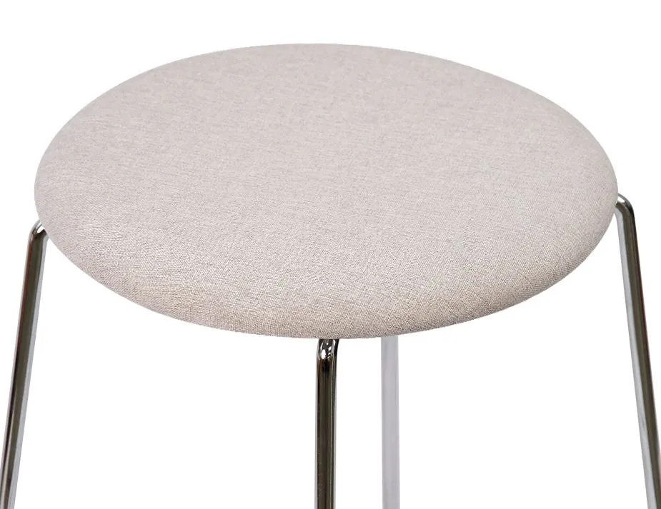 Hugo Low Stool - Chrome - Fabric Seat - 46cm Round / Light Grey Fabric Seat