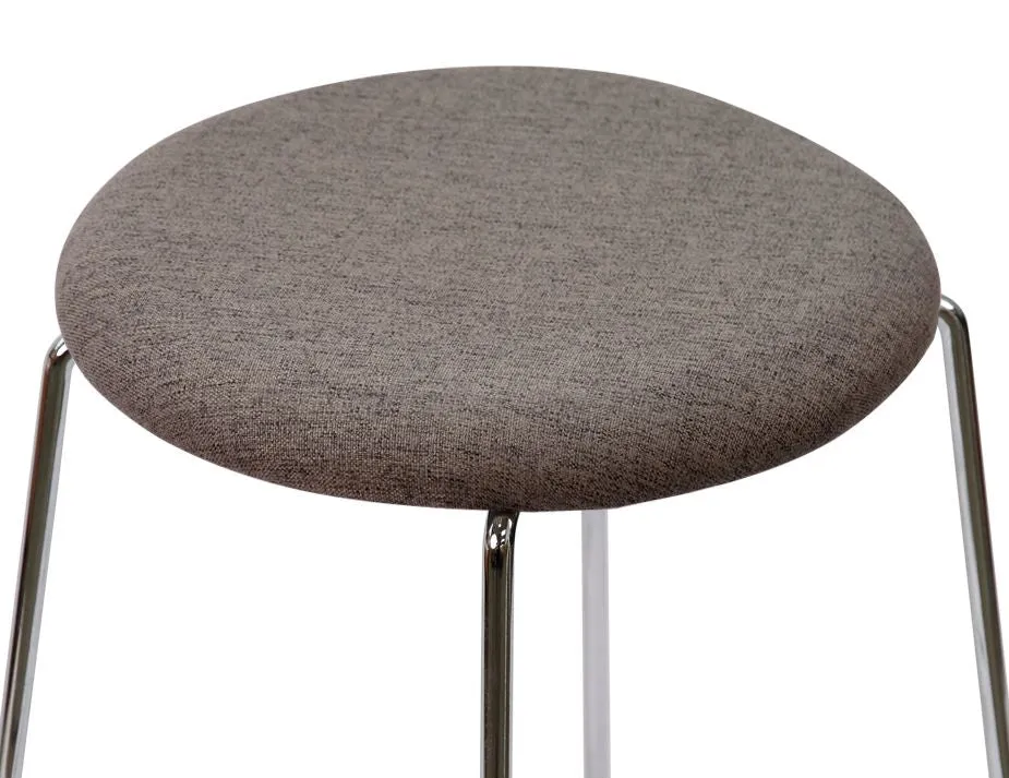 Hugo Low Stool - Chrome - Fabric Seat - 46cm Round / Light Grey Fabric Seat