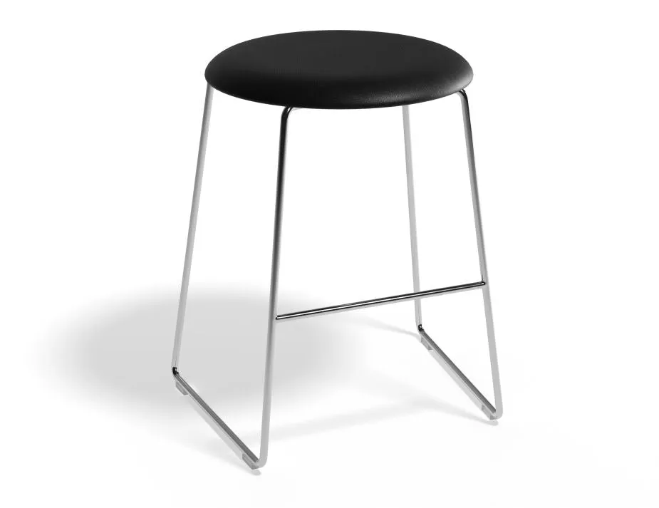 Hugo Low Stool - Chrome - Vintage PU Seat - 46cm Round / Vintage Tan PU Seat