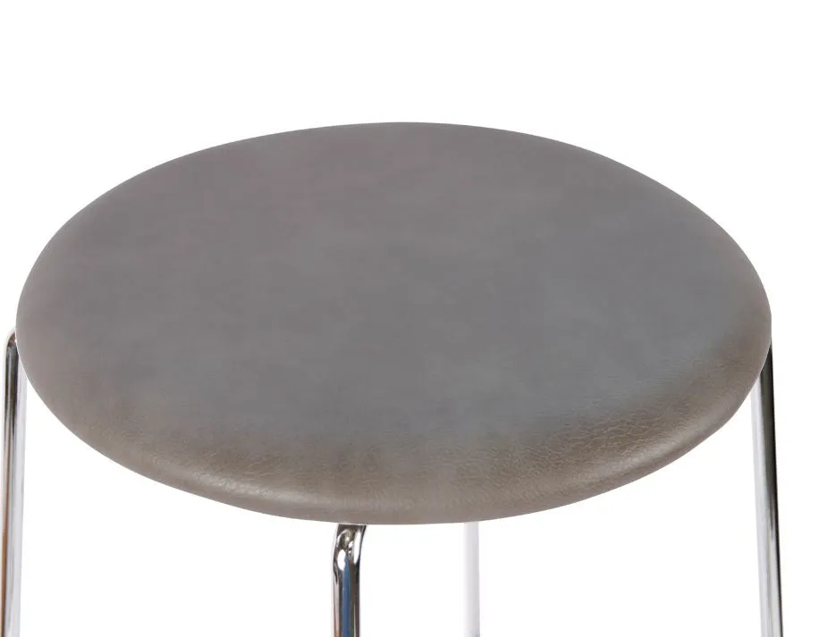 Hugo Low Stool - Chrome - Vintage PU Seat - 46cm Round / Vintage Tan PU Seat