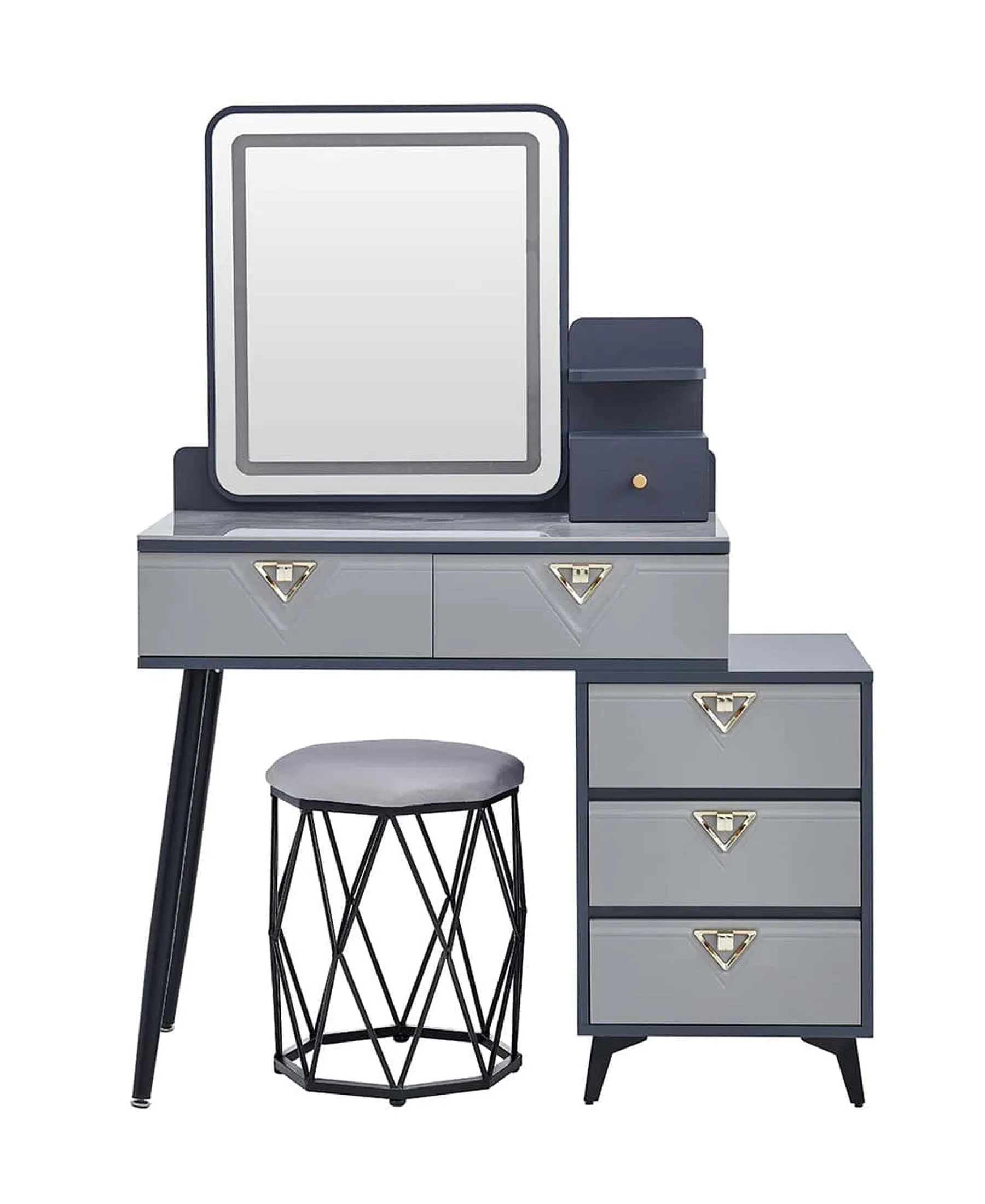 MWDRT02 Grey And White Dressing Table With Stool And Lights