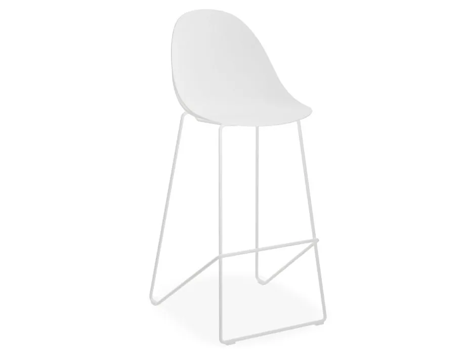 Pebble White Stool Shell Seat - Bar Stool 75cm Seat Height - Black Frame